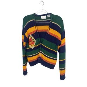 Vintage Cotton Ramie Cardigan Sweater Women's S Multicolor Academia Grandmacore